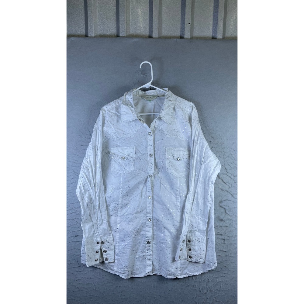 Roper Western Snap Shirt Mens 3X White Silver Metallic Foil Long Sleeve Cowboy